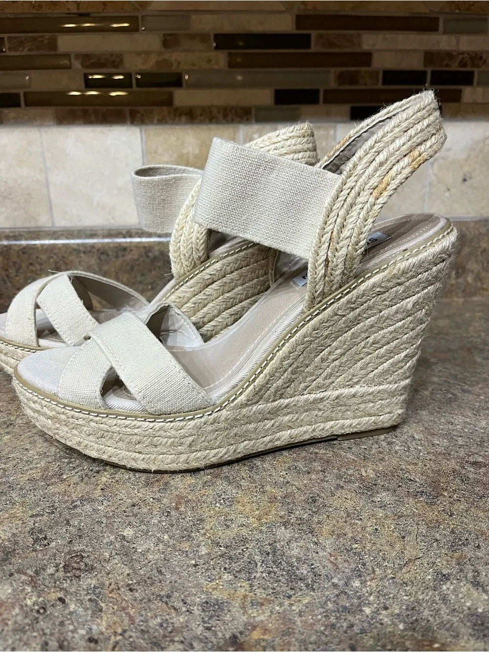 Steve Madden Espadrille Wedge Sandals Women Sz 6 Cream Natural Boho Summer